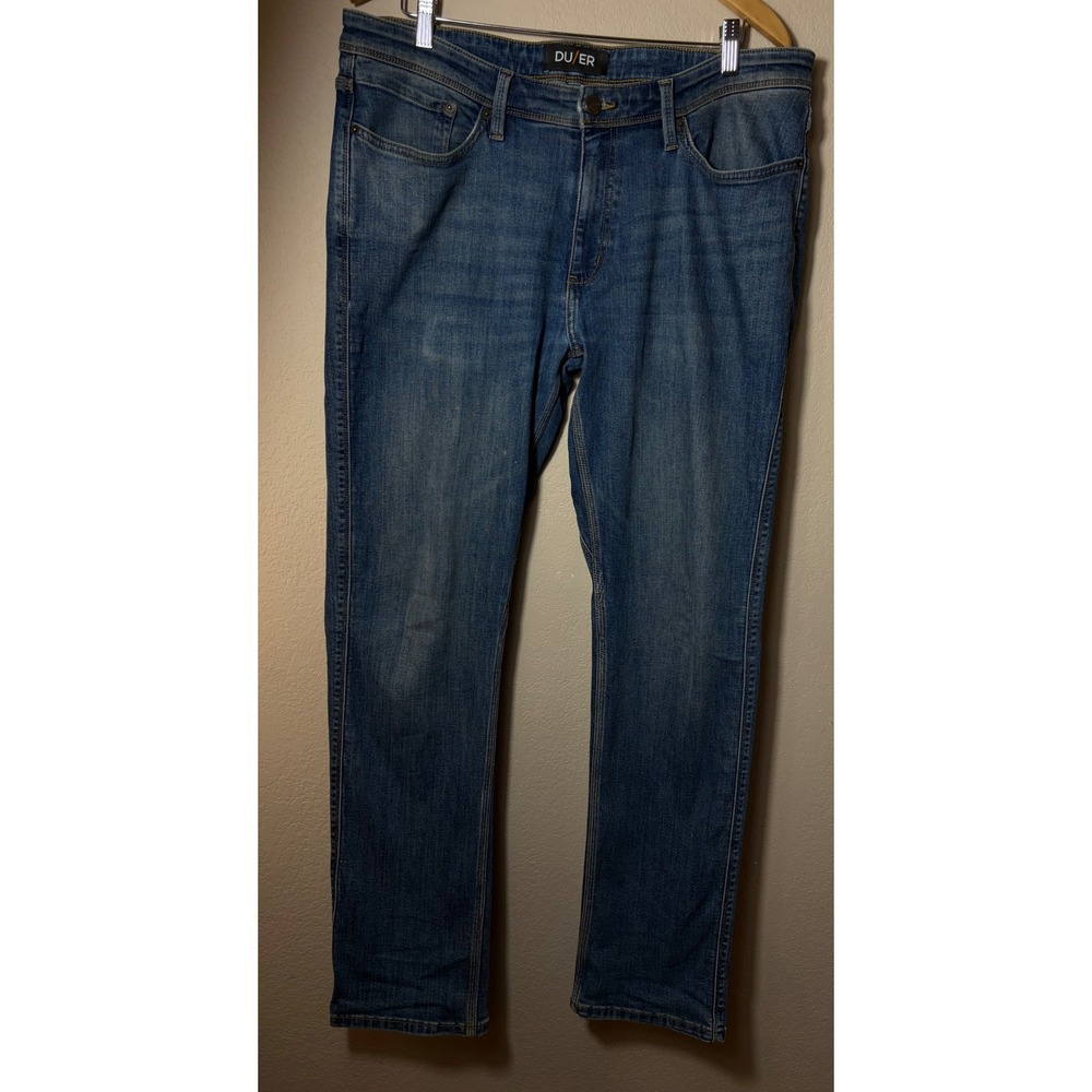 DU/ER Performance Denim Mens Straight Leg Jeans Medium Wash Blue 36x34